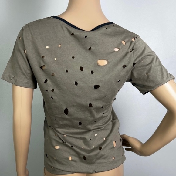 NEW PINKO BEIGE DISTRESSED SHORT SLEEVE T-SHIRT - Picture 7 of 7
